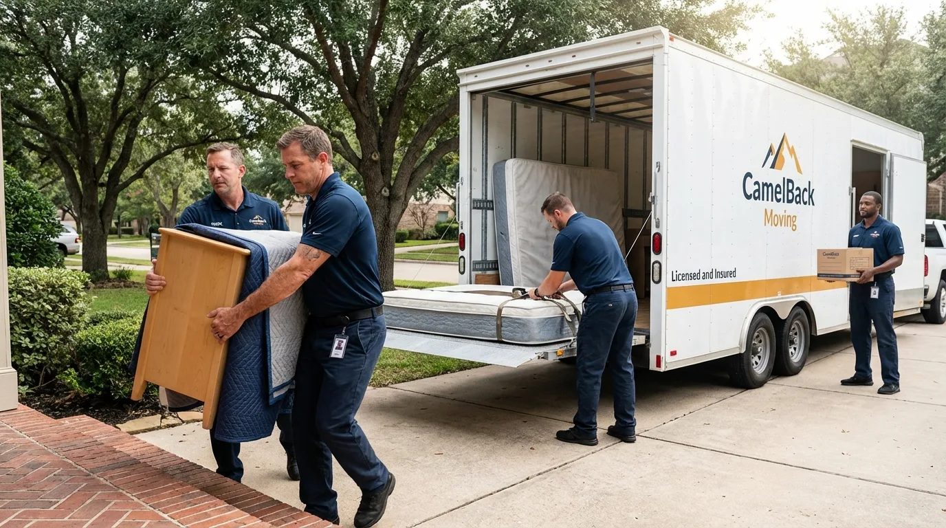 Crew loading residential truck for cross-state move from Kalkaska, MI